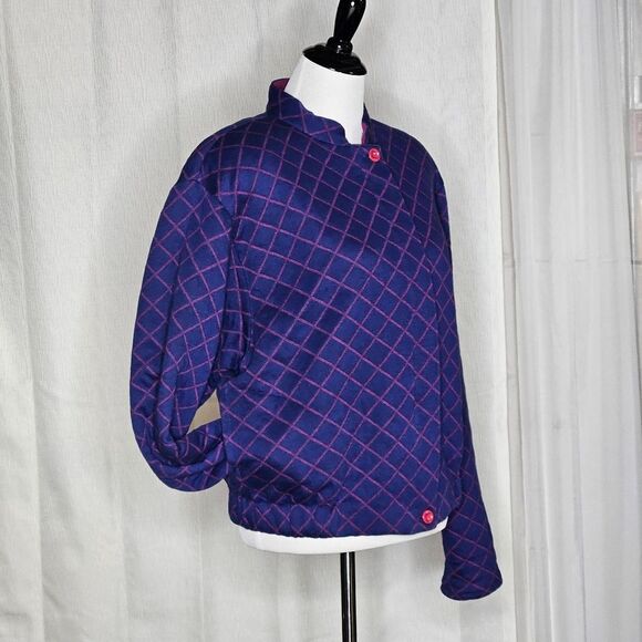 Doncaster Vintage Royal Blue Diamond Print Quilted Pink Lining Zip Front Jacket - Picture 2 of 11